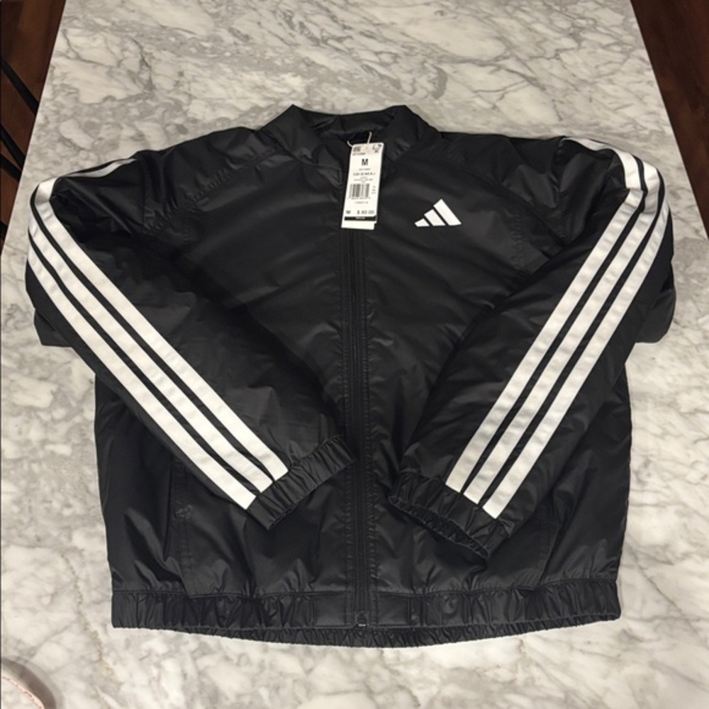 Adidas black Windbreaker with white Stripes